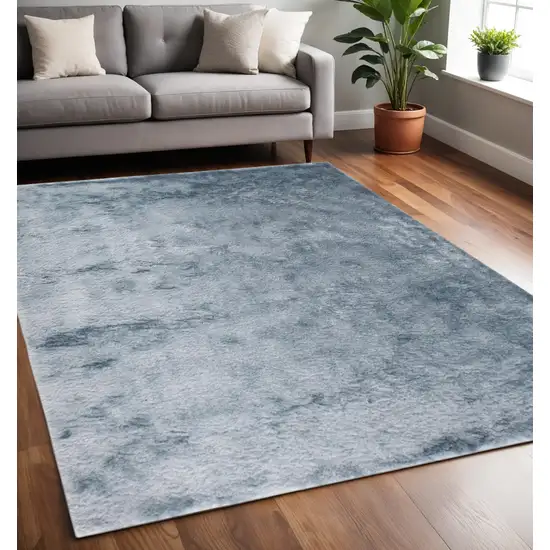 Blue And Silver Shag Tufted Handmade Area Rug Photo 1
