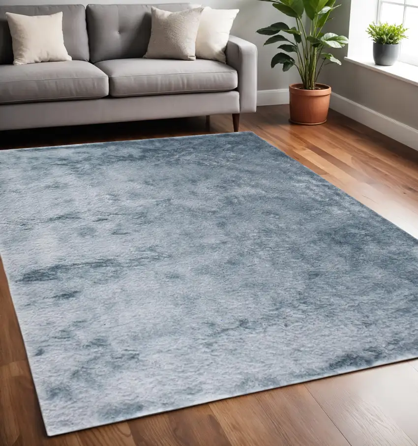 Blue And Silver Shag Tufted Handmade Area Rug Photo 1