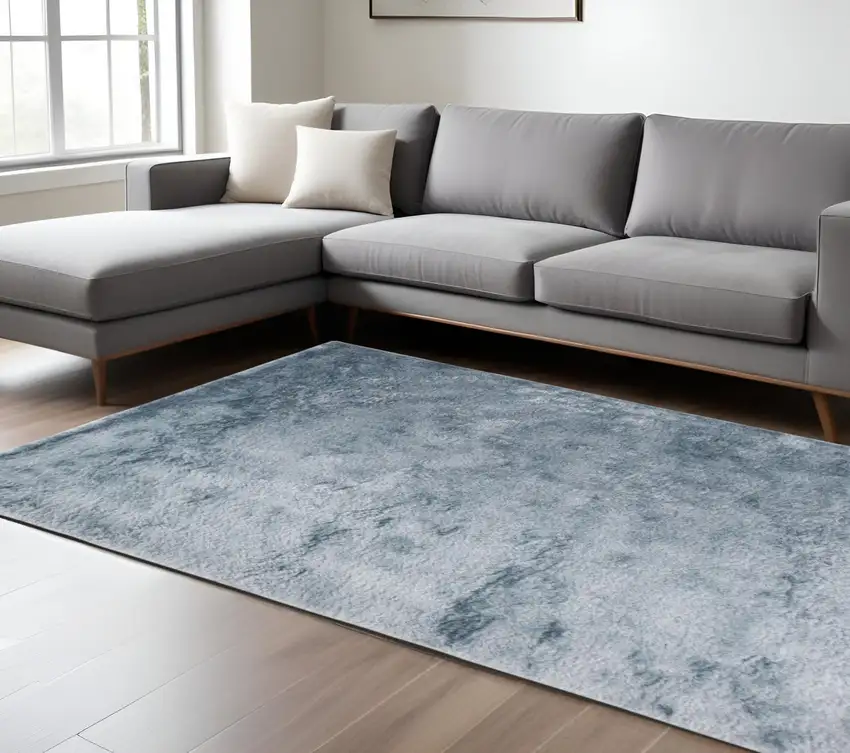 Blue and Silver Shag Hand Tufted Area Rug Photo 1