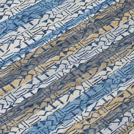 Blue And Silver Striped Washable Indoor Outdoor Area Rug Photo 4