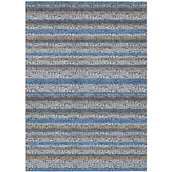 Blue And Silver Striped Washable Indoor Outdoor Area Rug Photo 2