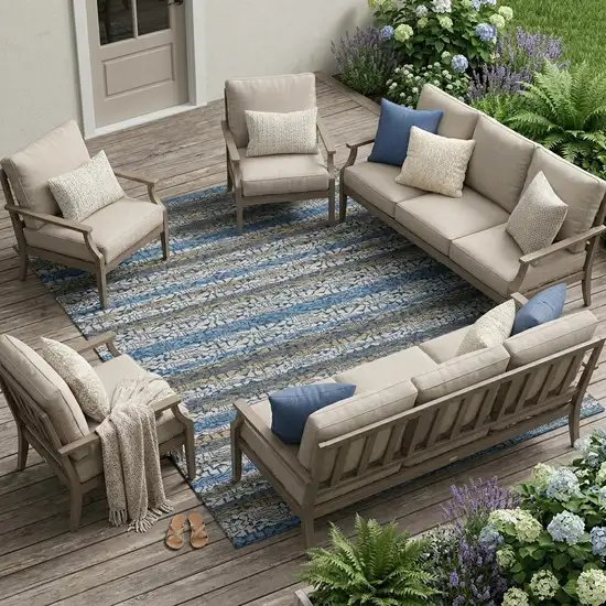 Blue And Silver Striped Washable Indoor Outdoor Area Rug Photo 1