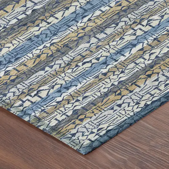 Blue And Silver Striped Washable Indoor Outdoor Area Rug Photo 3