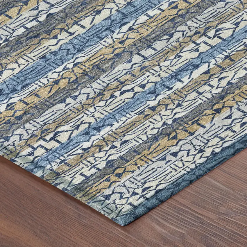 Blue And Silver Striped Washable Indoor Outdoor Area Rug Photo 3