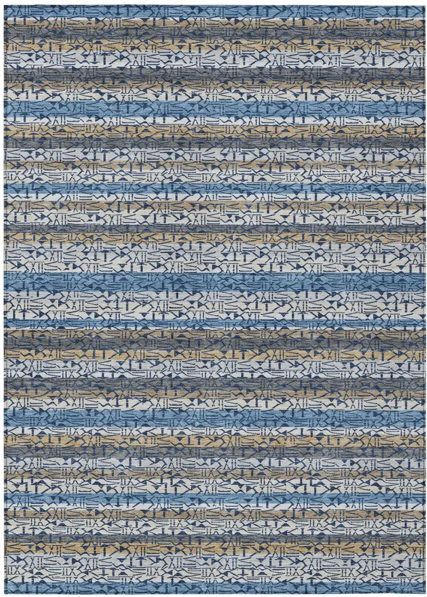 Blue And Silver Striped Washable Indoor Outdoor Area Rug Photo 2