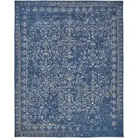 Photo of Blue And Silver Wool Floral Tufted Handmade Distressed Area Rug