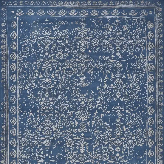 Blue And Silver Wool Floral Tufted Handmade Distressed Area Rug Photo 5