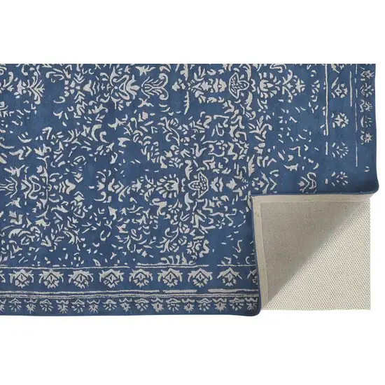 Blue And Silver Wool Floral Tufted Handmade Distressed Area Rug Photo 3