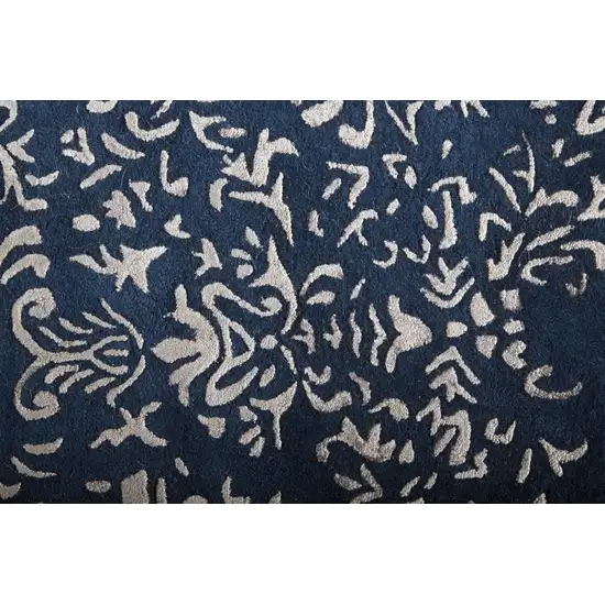 Blue And Silver Wool Floral Tufted Handmade Distressed Area Rug Photo 9
