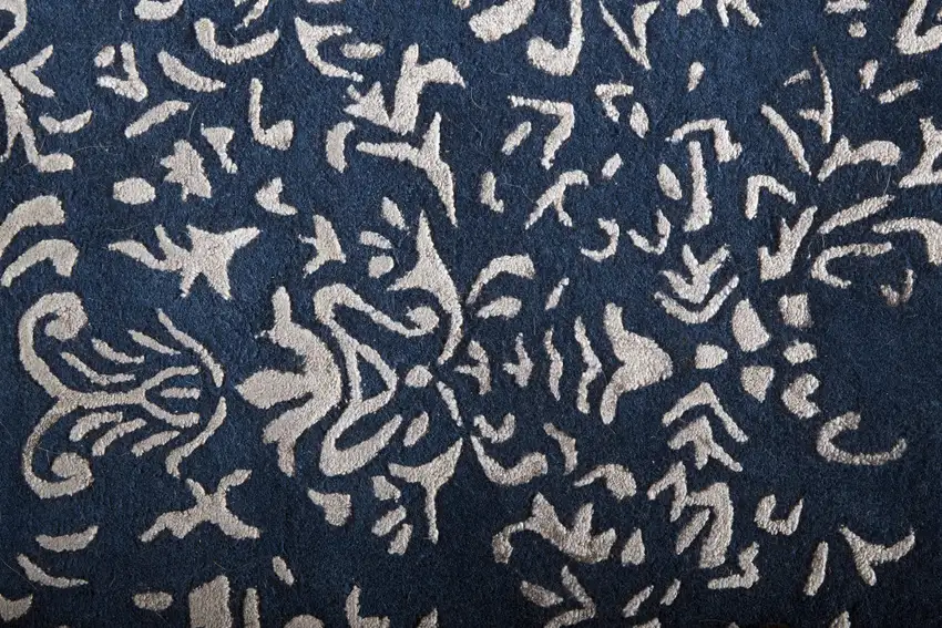 Blue And Silver Wool Floral Tufted Handmade Distressed Area Rug Photo 9