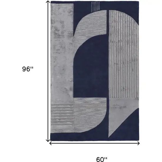 Blue And Silver Wool Geometric Tufted Handmade Area Rug Photo 3