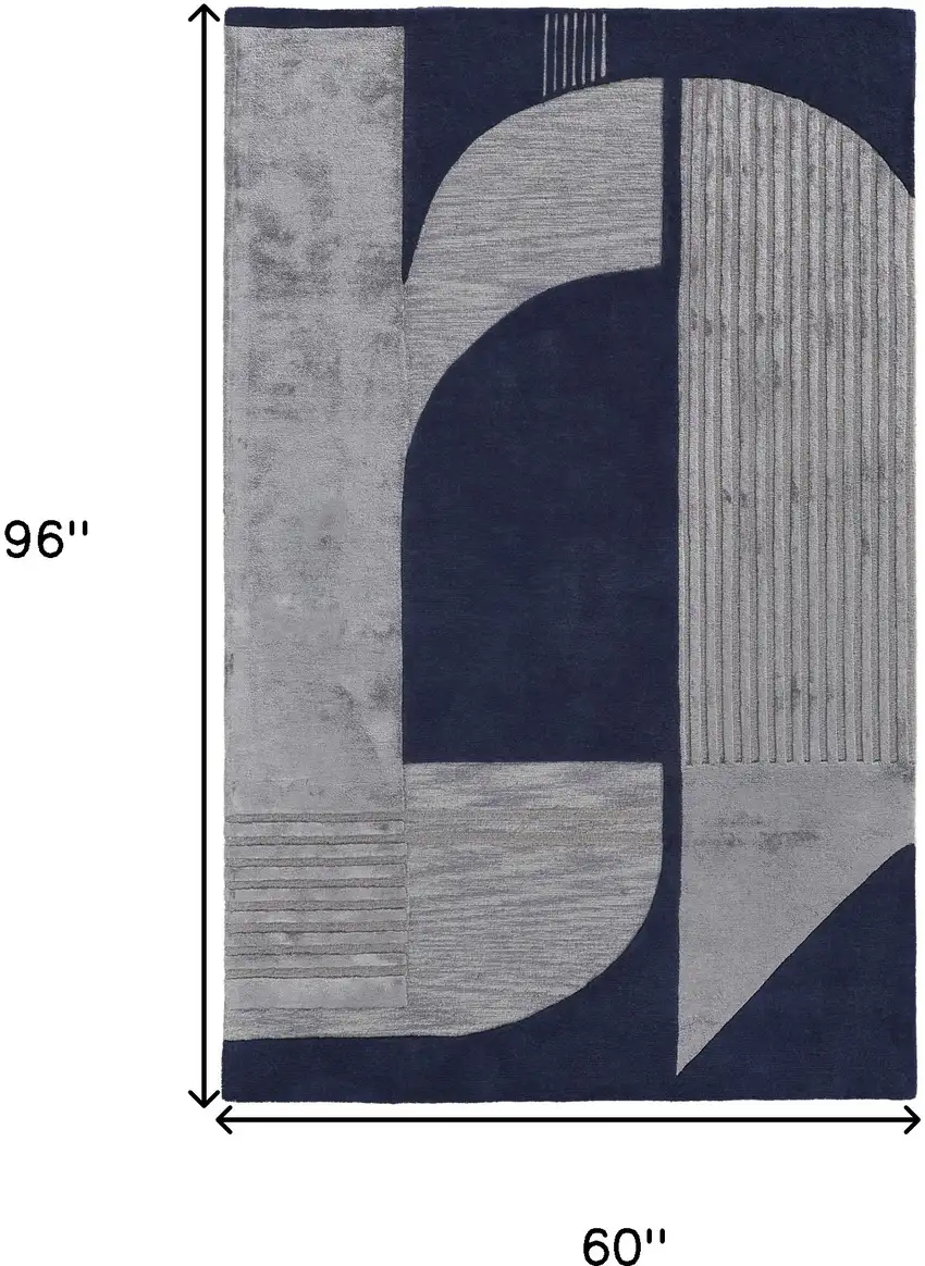 Blue And Silver Wool Geometric Tufted Handmade Area Rug Photo 3