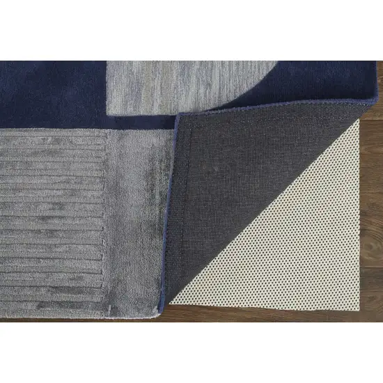 Blue And Silver Wool Geometric Tufted Handmade Area Rug Photo 9