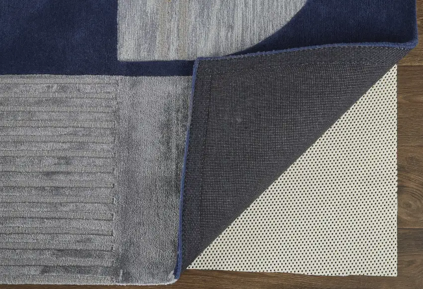 Blue And Silver Wool Geometric Tufted Handmade Area Rug Photo 9