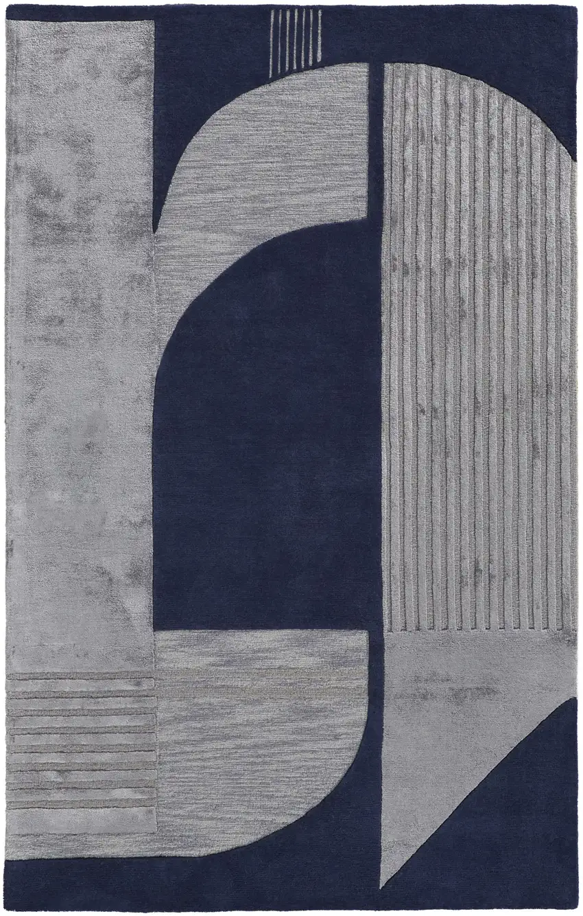 Blue And Silver Wool Geometric Tufted Handmade Area Rug Photo 6