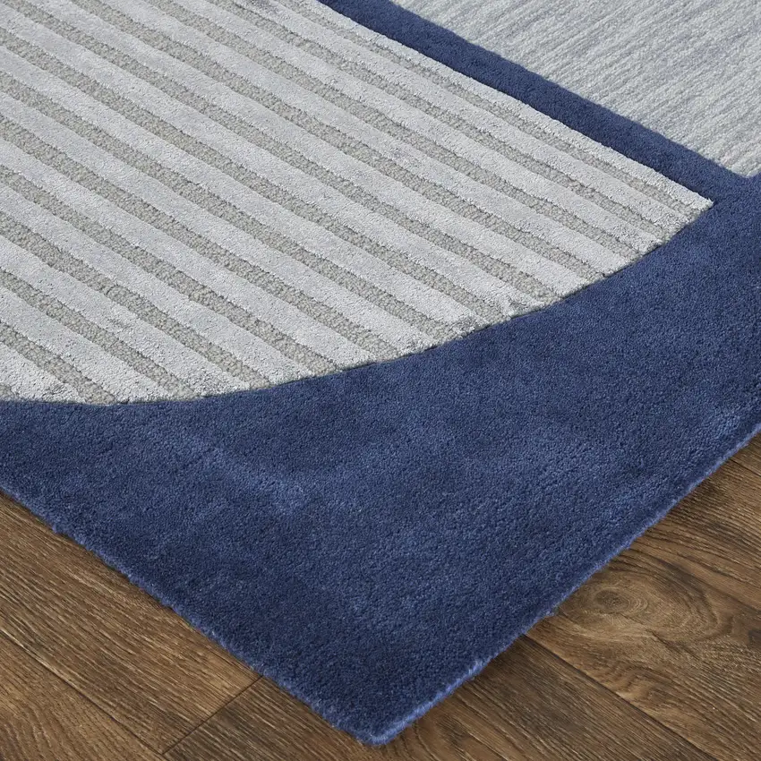 Blue And Silver Wool Geometric Tufted Handmade Area Rug Photo 8