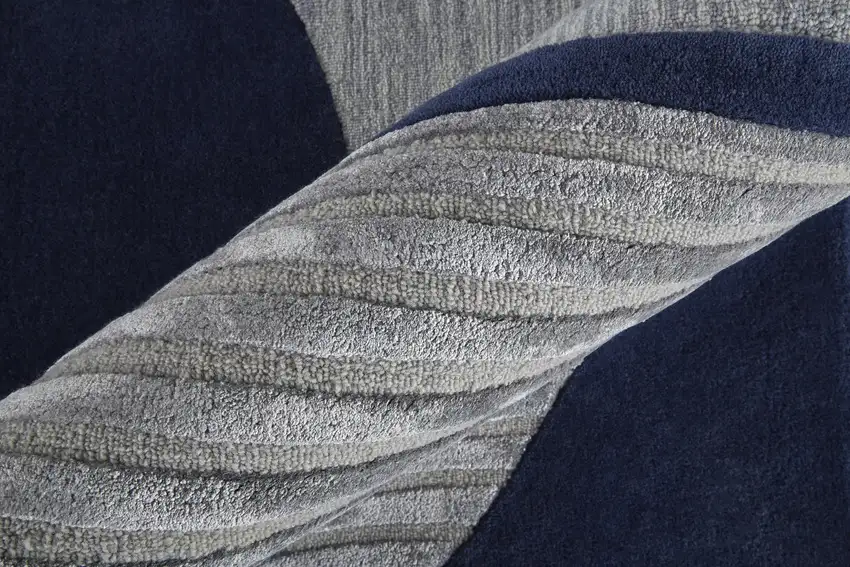 Blue And Silver Wool Geometric Tufted Handmade Area Rug Photo 1