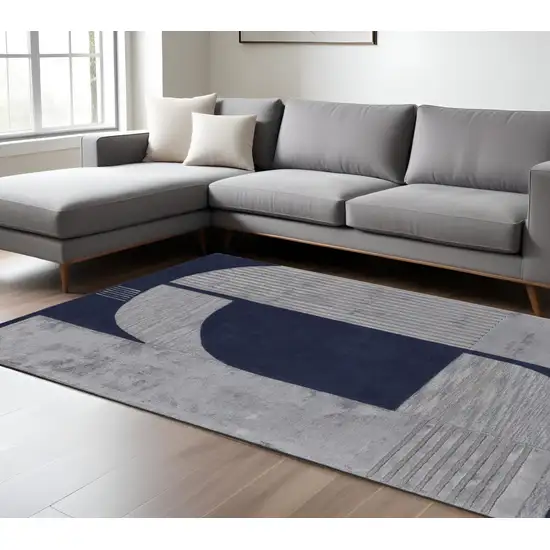 Blue And Silver Wool Geometric Tufted Handmade Area Rug Photo 1