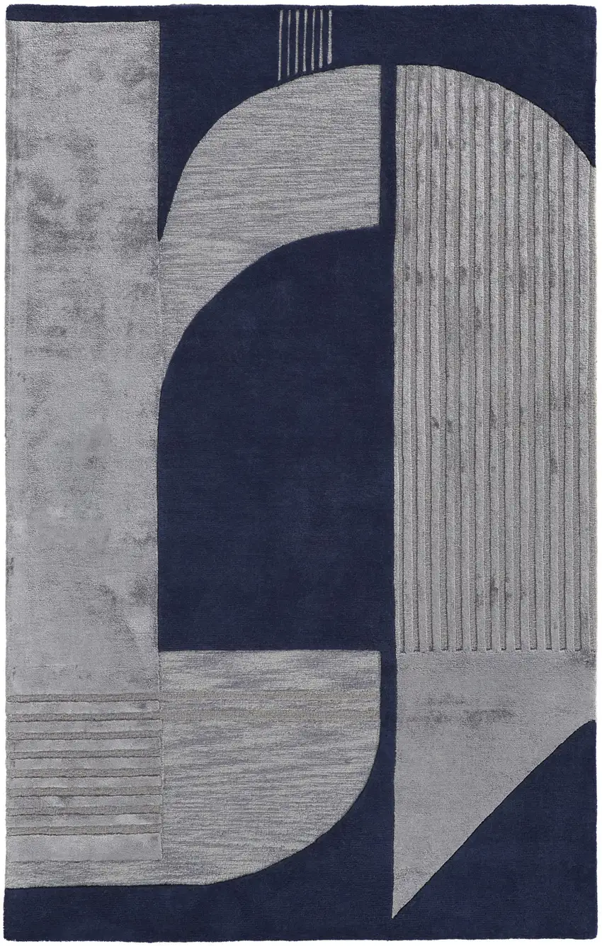 Blue And Silver Wool Geometric Tufted Handmade Area Rug Photo 1