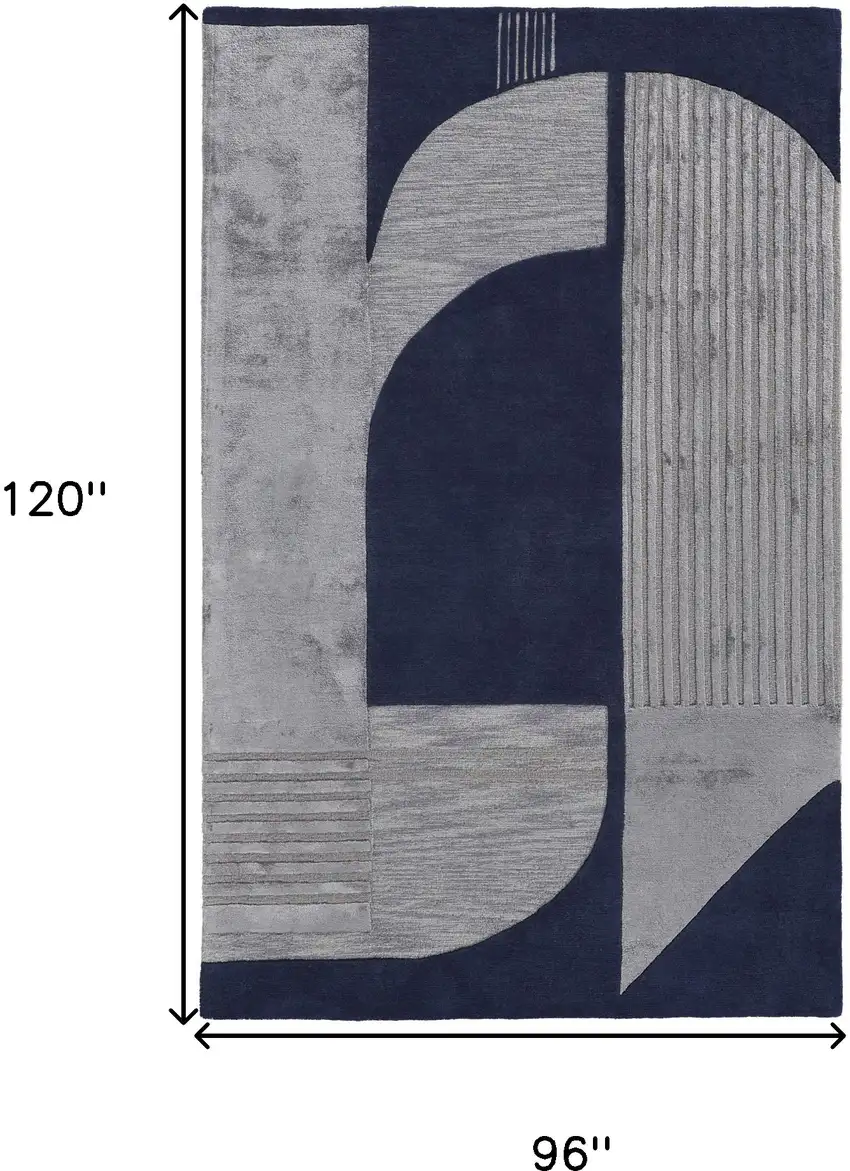 Blue And Silver Wool Geometric Tufted Handmade Area Rug Photo 3