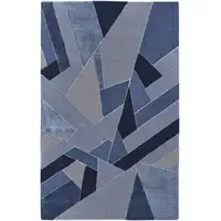 Photo of Blue And Silver Wool Geometric Tufted Handmade Area Rug