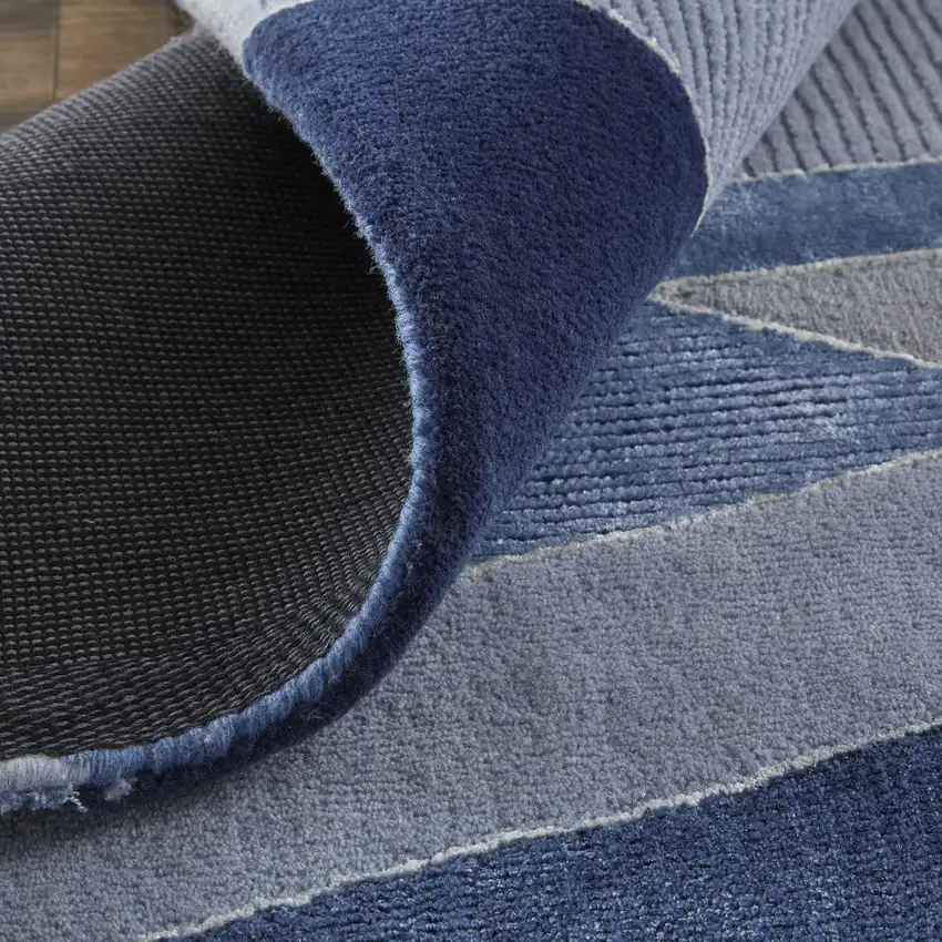 Blue And Silver Wool Geometric Tufted Handmade Area Rug Photo 4