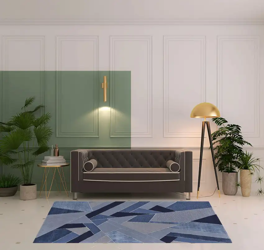 Blue And Silver Wool Geometric Tufted Handmade Area Rug Photo 2