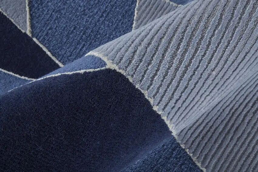 Blue And Silver Wool Geometric Tufted Handmade Area Rug Photo 9
