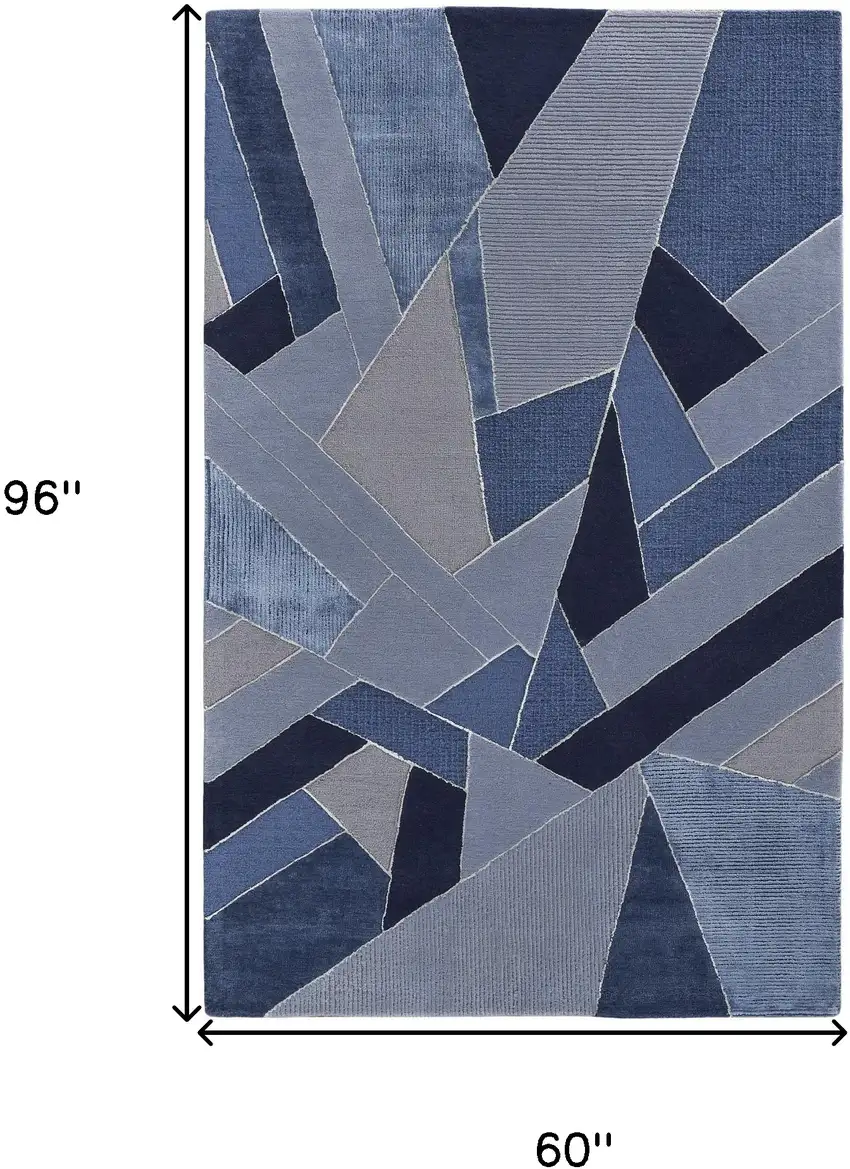 Blue And Silver Wool Geometric Tufted Handmade Area Rug Photo 7