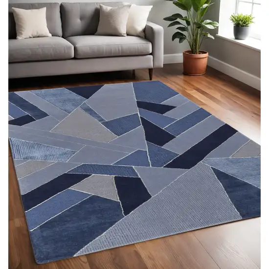Blue And Silver Wool Mosaic Hand Tufted Area Rug Photo 1