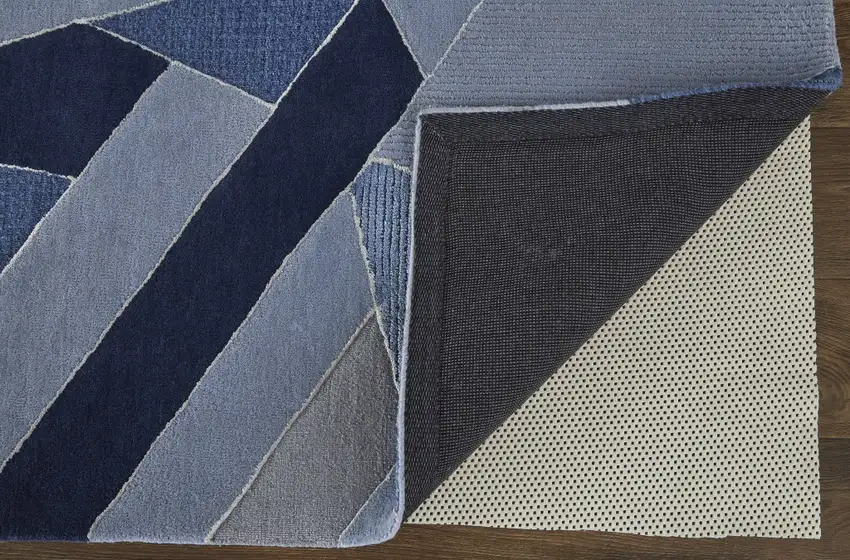 Blue And Silver Wool Geometric Tufted Handmade Area Rug Photo 3
