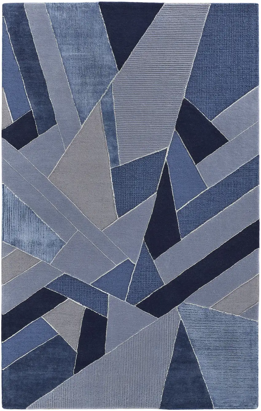 Blue And Silver Wool Geometric Tufted Handmade Area Rug Photo 1