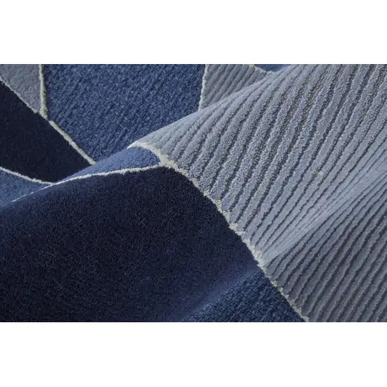 Blue And Silver Wool Geometric Tufted Handmade Area Rug Photo 9