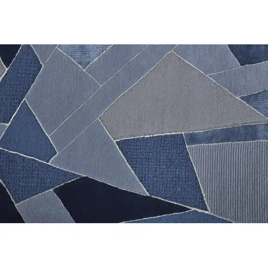 Blue And Silver Wool Mosaic Hand Tufted Area Rug Photo 8