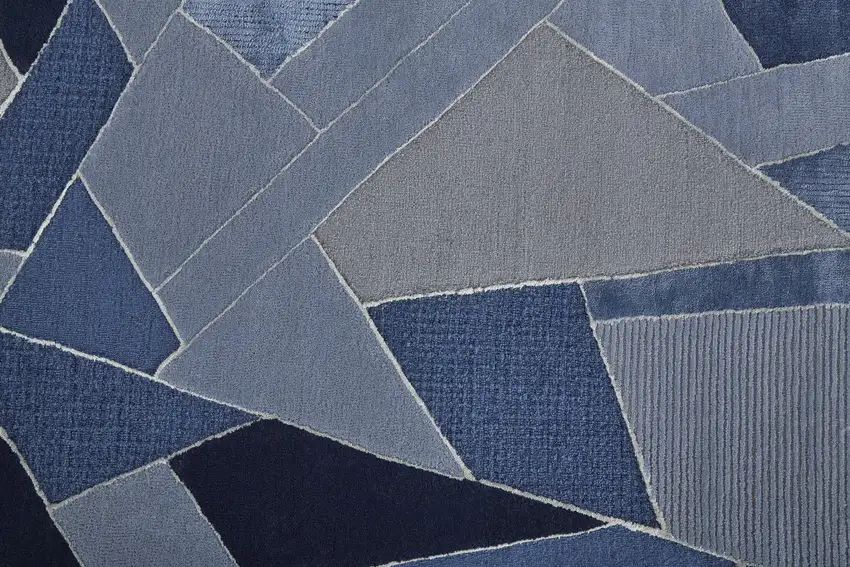 Blue And Silver Wool Mosaic Hand Tufted Area Rug Photo 8