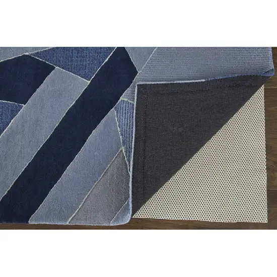 Blue And Silver Wool Geometric Tufted Handmade Area Rug Photo 3