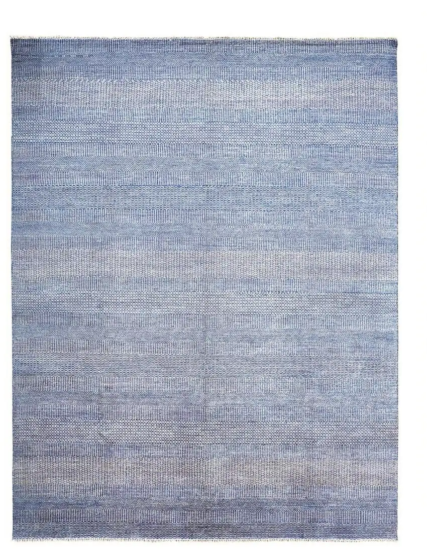 Blue and Silver Wool Striped Hand Knotted Area Rug Photo 1