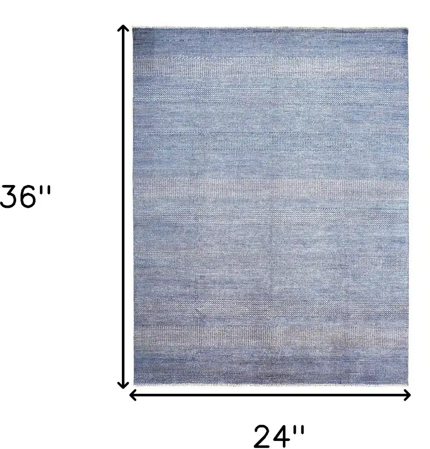 Blue and Silver Wool Striped Hand Knotted Area Rug Photo 8