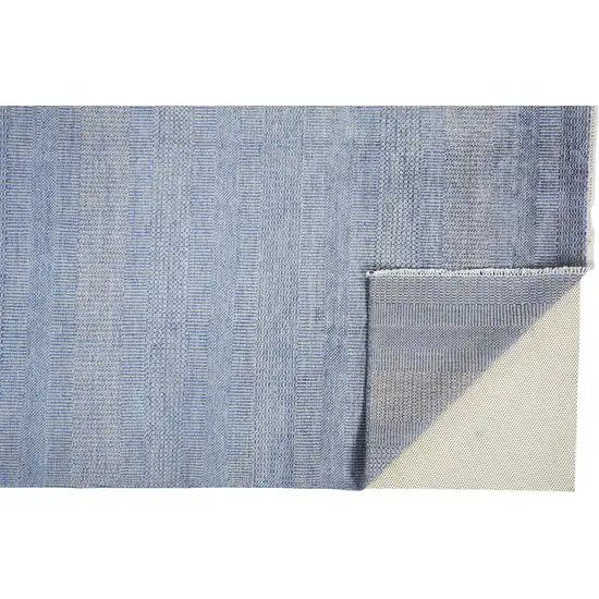 Blue And Silver Wool Striped Hand Knotted Area Rug Photo 2