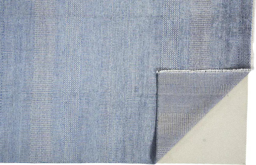 Blue And Silver Wool Striped Hand Knotted Area Rug Photo 2