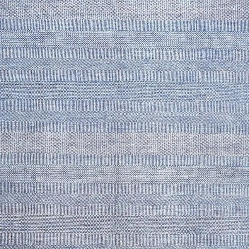 Blue and Silver Wool Striped Hand Knotted Area Rug Photo 4