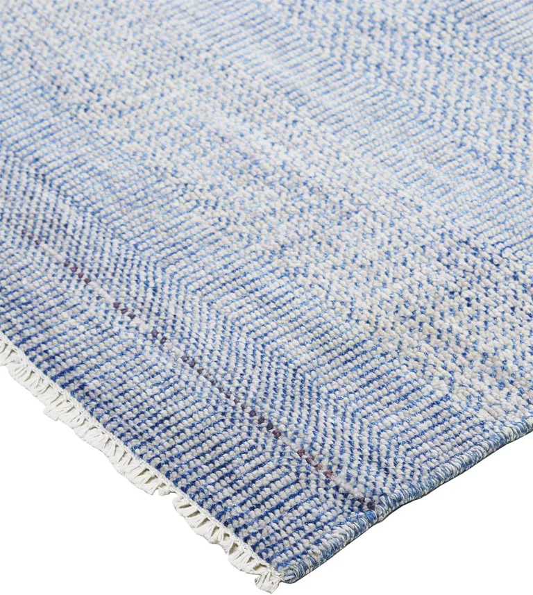Blue And Silver Wool Striped Hand Knotted Area Rug Photo 1