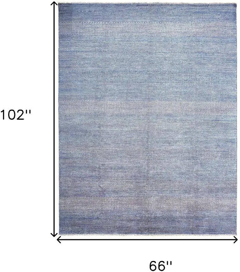 Blue And Silver Wool Striped Hand Knotted Area Rug Photo 2