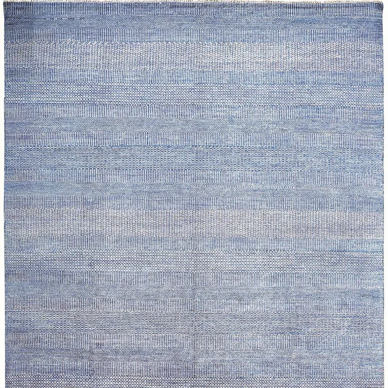 Blue And Silver Wool Striped Hand Knotted Area Rug Photo 1