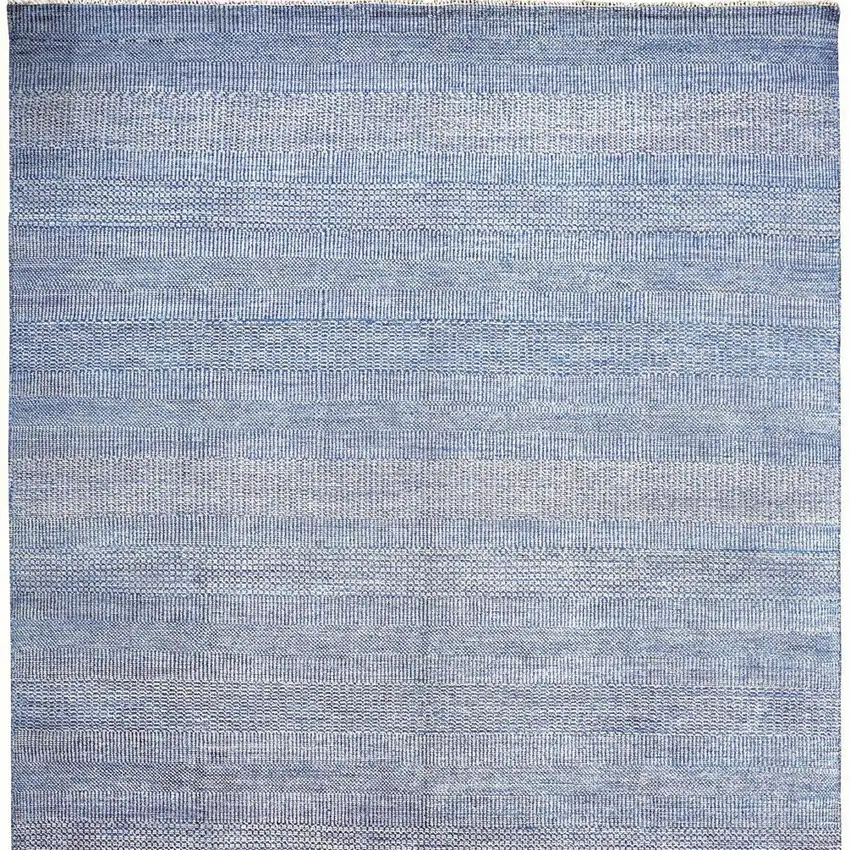 Blue And Silver Wool Striped Hand Knotted Area Rug Photo 8