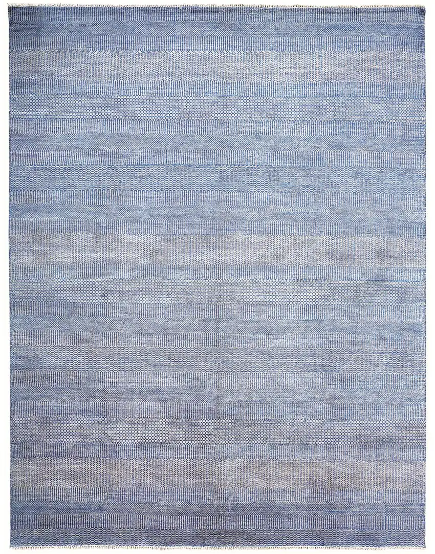 Blue And Silver Wool Striped Hand Knotted Area Rug Photo 1
