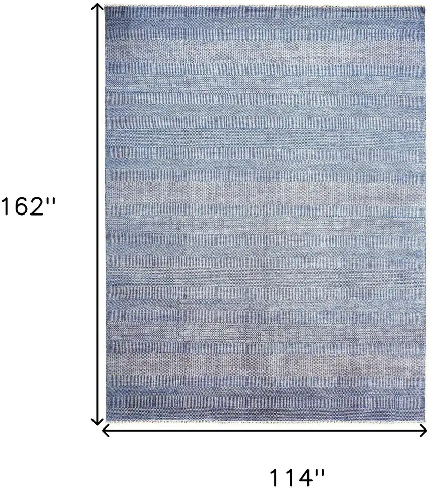 Blue And Silver Wool Striped Hand Knotted Area Rug Photo 7