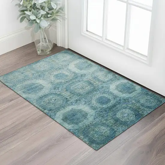 Blue And Sky Blue Abstract Geometric Washable Area Rug With UV Protection Photo 2