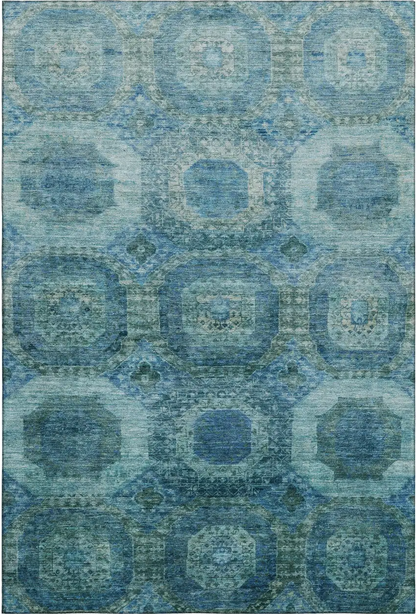 Blue And Sky Blue Abstract Geometric Washable Area Rug With UV Protection Photo 1