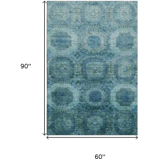 Blue And Sky Blue Abstract Geometric Washable Area Rug With UV Protection Photo 9